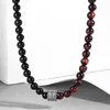 Chains Womens Mens Bead Necklace Mixed Red Tiger Eye Black Natural Stone For Men Women Stainless Steel Charm Gifts LTNB00103