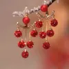 Dangle Chandelier Rhinestone Ball Tassel أقراط إبرة فضية