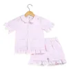 Kids Clothing 100% Cotton Summer Short Sleeve Pajamas Seersucker Girls Sleepwear 220426