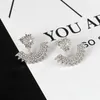 Stud SMJEL Sun Shape CZ Boucles d'oreilles géométriques incurvées Veste d'oreille pour femmes élégantes avant arrière deux boucles d'oreilles latérales bijoux de mariage EJ002