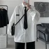 Herren lässige Hemden schicken Krawatte Herrenkennzeichnung Langarm Tops Schwarz/Weiß Farbmode Retro-Stil männliche Kleidung M-2xlmen's