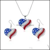 Earrings Necklace Jewelry Sets New Pentagram Love Hearts America Flag Crystal Pendant Eardrop Necklaces Dangle Stars Women Ladies Drop Del