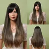 Synthetic Wigs ALAN EATON Long Straight Hair For Women Ombre Black Dark Brown Cosplay Daily Party Heat Resistant With Bangs8795635