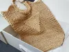 Hoogwaardige ontwerp Women Tote Straw Beach Tassen Aprikoot Handgemaakte Raffia Schoudertas Zomer Travel Handtassen Zwarte Letter Afdrukken 274N