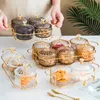 Nordic Dried Fruit Plate Snack Dishes Transparent Round Fruit Dish Snacks Grid Platos Snack Tray Iron Box with Lid Dessert Tray 220307