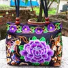 Kvällspåsar broderi etnisk rese axelväska kvinnor handgjorda dubbla ansiktsblomma vintage broderade duk trä pärlor handbagening