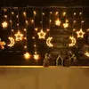 Strings 3,5 m 138LLES Święta Święta Outdoor Solar Light Fairy Star Księżyc Kurtyn Szybka na świąteczne Gaza ogrodowa Dekorowana dioda LED