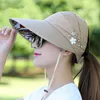 SimpleWomen Sommer-Sonnenhüte, perlmuttverpackbare Sonnenblende mit großen Köpfen, breiter Krempe, Mädchen-Strandhut, UV-Schutz, Damenkappe 220617