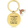 18 stilar Mors dag Rainbow Round Keychain Gift Guld Rostfritt Stål Rund Metall Key Kedja med bokstäver för Mamma Semestergåvor