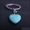 Key Rings Jewelry Heart-Shaped Natural Crystal Stone Keychain Reiki Healing Keyring Chain Pendant Gifts Drop Deliver Dhnck