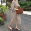 Casual Dresses 2022 Spring Robe Round Neck Linen And Cotton Vestidos Pullover Loose Long Dress Women Arts Vintage Solid Color Oversized