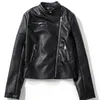 Ailegogo Spring herfst Women Slim Moto Biker Pu Faux Leather Jacket Streetwear vrouwelijke ritssluiting o nek korte jas uit het kader 220815
