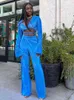 Women Sexy Flare Sleeve Cropped Wide Leg Trouser Suits Ladies Elegant Lace Up Blouse Loose Pants 2022 Summer Female Fashion Sets T220729