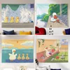 タペストリーズホームデコレーションハンギングクロスかわいいアヒルタペストリー日本語と韓国の漫画ベッドルーム寮のベッドサイドウォールクロスタペストリー