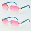 Wholesale Rimless Wood Metal Frames Womens 8300816 Sunglasses Driving Glasses Decoration Frame High quality Square Sun Glasses Luxury Pink Lenses Size:54-18-135mm