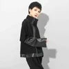 Patchwork PU Deri Siyah Büyük Boy Ceket Kadın Sonbahar Kış 2021 Fermuar Gevşek Nedensel Katlar Ceketler Vintage Giysiler HARDIGAN L220728