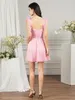 Elegante roze korte feestcocktailjurken een lijn lieverd spaghetti pailletten beads mini short homecoming prom jurken cps3002 xssa