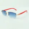 Plain sunglasses 3524012 with red wooden sticks and 56mm lenses for unisex256T