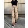 Yeni Kaki Yırtık Kotlar Kadınlar İçin Sokak Traild Gevşek Düz Pantolon 90'lar Harajuku Tarzı Yüksek Bel Kadın Pantolon L220726