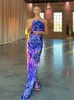 Bleu Boho asymétrique robe d'été Sexy une épaule à bretelles moulante Maxi Dres vêtements d'été fête Slip robes A1251 220516