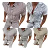 Summer Trendy Print Polos Shirt Tracksuits For Men Short Sleeve Lapel Button Tshirt and DrawString Shorts Casual 2 Piece Set DS-1