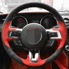 Hand-Stitched Soft Black Genuine Leather Black Suede Car Steering Wheel Cover For Ford Mustang 2015-2019 / Mustang GT 2015-2019