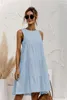 Casual Dresses 2022 Summer Women Vest Dress Cotton O-Neck Sleeveless Solid Midi Dresss Stitching Large Swing Casuals Loose Sundress Vestidos