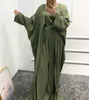 エスニック服カフン・アバヤ・ドバイイッドアバヤの女性4本のイスラム教徒のセットリネンアラビア衣装マキシハイヤブドレスラップスカートキモノフェムメマソ