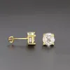 Hip Hop Earrings for Men Women Yellow Gold Silver Colors Iced Out CZ Round Stud Earrings With Screw Back Jewelry Gift