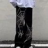 Grunge Punk Spider Web Print Black Women S Pants Goth Streetwear Oversize Wide Leg broek 90s Vintage Y2K kleding Laadbroek 220726