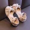 Sweet Girl Princess Fashion Pearl Bow Baby Kids Party Childrens Dance Little Girls Leather Shoes G83 220615
