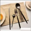 Forks Flatware Kitchen Bar Bar Home Garden Drop Delivery 2021 Matte Black Sierware Set -Heavy Duty 4 조각 스테인리스 스틸기구 TZ