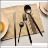 Forks Flatare Kitchen Diner Bar Home Garden Druppel Delivering 2021 Mat Black Sierware Set - Heavy Duty 4 stuks roestvrijstalen gebruiksvoorwerpen TZ