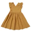 Sukienki dziewczynki moda dziecięca sukienka księżniczka ubrania letnie maluch naturalny lniany bawełniany rękawy marżurki słodkie ubrania dla dzieci dressgirl's