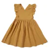 Vestidos de menina moda moda baby princesa roupas roupas de verão criança linho natural algodão babado de mangas de garotas de garotas de garotas doces