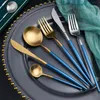 Restaurant Knife and Fork Spoon Cutlery Silverware Flatware Stainless Steel Tableware with Blue Handle