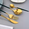 Flatware Sets Durtens Dinnerware Mirror Stainless Steel Cutlery Set Knife Cake Fork Spoon Dinner Kitchen 30Pcs Black Gold SilverwareFlatware