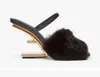 Luxury design pump brand Women pumps sandal slipper slide heel First Mink Heeled Sandals high heels gold-tone sculpted heel SIZE35-39