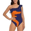 Женские купальники расстроенный апельсиновый принт Deep-v Ruffle Ruffle Swimsuit One Piece Beach Wear Monokini Alligator Alliwomen's
