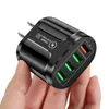 Universal 4 USB -portar LED 3.1A EU US UK AC Home Travel Wall Charger Power Adapters för iPhone 7 8 11 12 13 Mini Pro Samsung LG