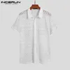 Мужские сетчатые рубашка кружев лацкат с коротким рукавом уличная одежда для повседневных топов Сексуальные вечеринки ночной клуб рубашки Camisas 5xl Incerun 7 220527