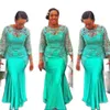 Türkis afrikanischer Meerjungfrau Abendkleid Vintage Spitze Nigeria Langarmes Aso Ebi Stil Mutter Party Kleid Vestidos de Gala