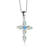 Opal Cross Pendant Necklace Women Vintage Blue Zircon Necklace Wedding Party Jewelry