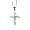 Opal Kreuz Anhänger Halskette Frauen Vintage Blau Zirkon Halskette Hochzeit Party Schmuck