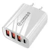 Portabel QC3.0 Mobiltelefonladdare 3 USB 1 20W PD Travel Charger Adapter EU US Plug Cellphone Charging