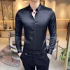 Camicie eleganti da uomo di alta qualità Camicia casual nera a maniche lunghe Slim Fit Uomo Business Social Office Camicetta bianca formale Tinta unita da uomo