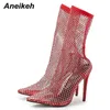 Aneikeh Nuova primavera Crystal Mesh Cadle Boots Woman Stiletto Pvc High Heel Scarpe sexy Ladies Party Wedding Sandals 220421