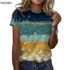 Moda krótkoczepowe panie T-koszule Malarstwo olejne 3D kwiatowy nadruk T-shirt Summer okrągły szyja swobodny luźne luźne koszulę XXS-6xl
