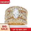 Vecalon Classique Bijoux Marquise Cut 2ct 5a Zircon Cz Bague De Mariage Ensemble Pour Les Femmes 14kt Or Jaune Rempli Bague De Fiançailles J190704