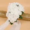 جميلة بيضاء وفيروز الزفاف باقات الزفاف مع الزهور المصنوعة يدويا لوازم الزفاف العروس عقد بروش باقة CPA1575 F0330